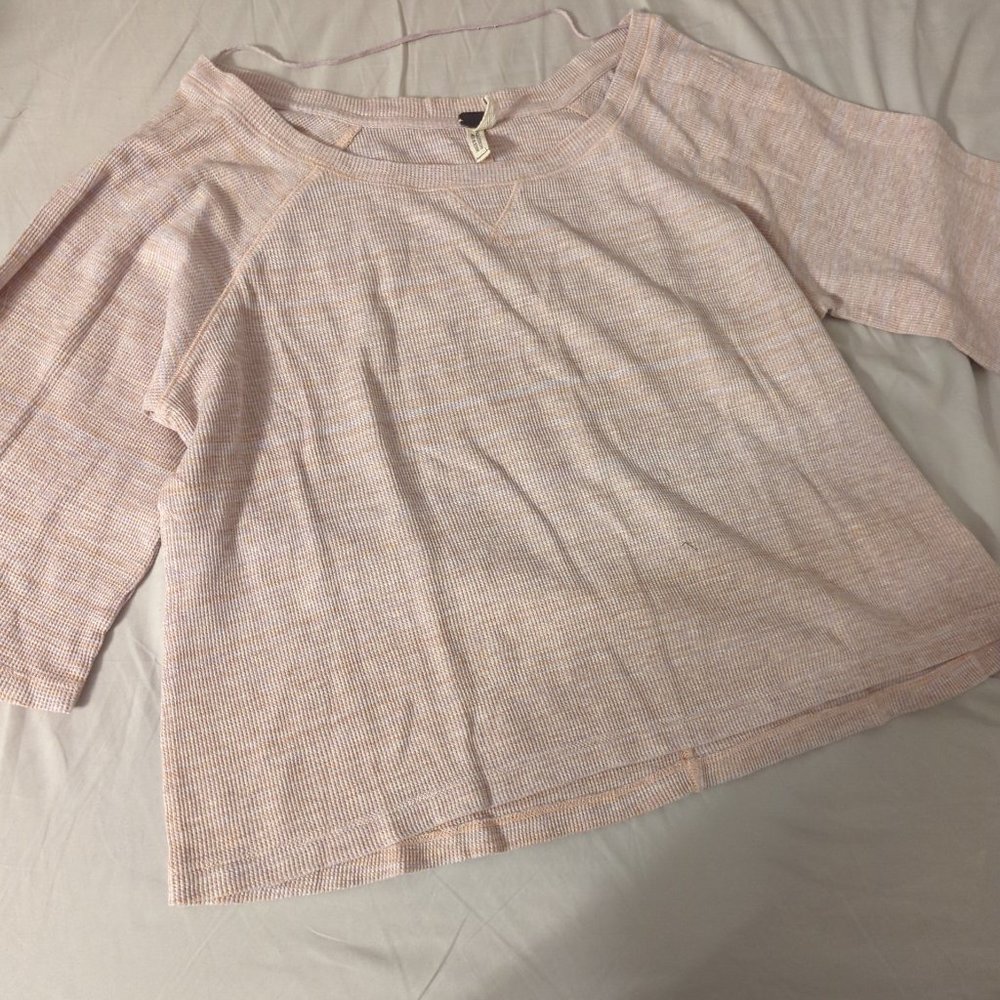Free People Pink Waffle Crop Sacramento Tee